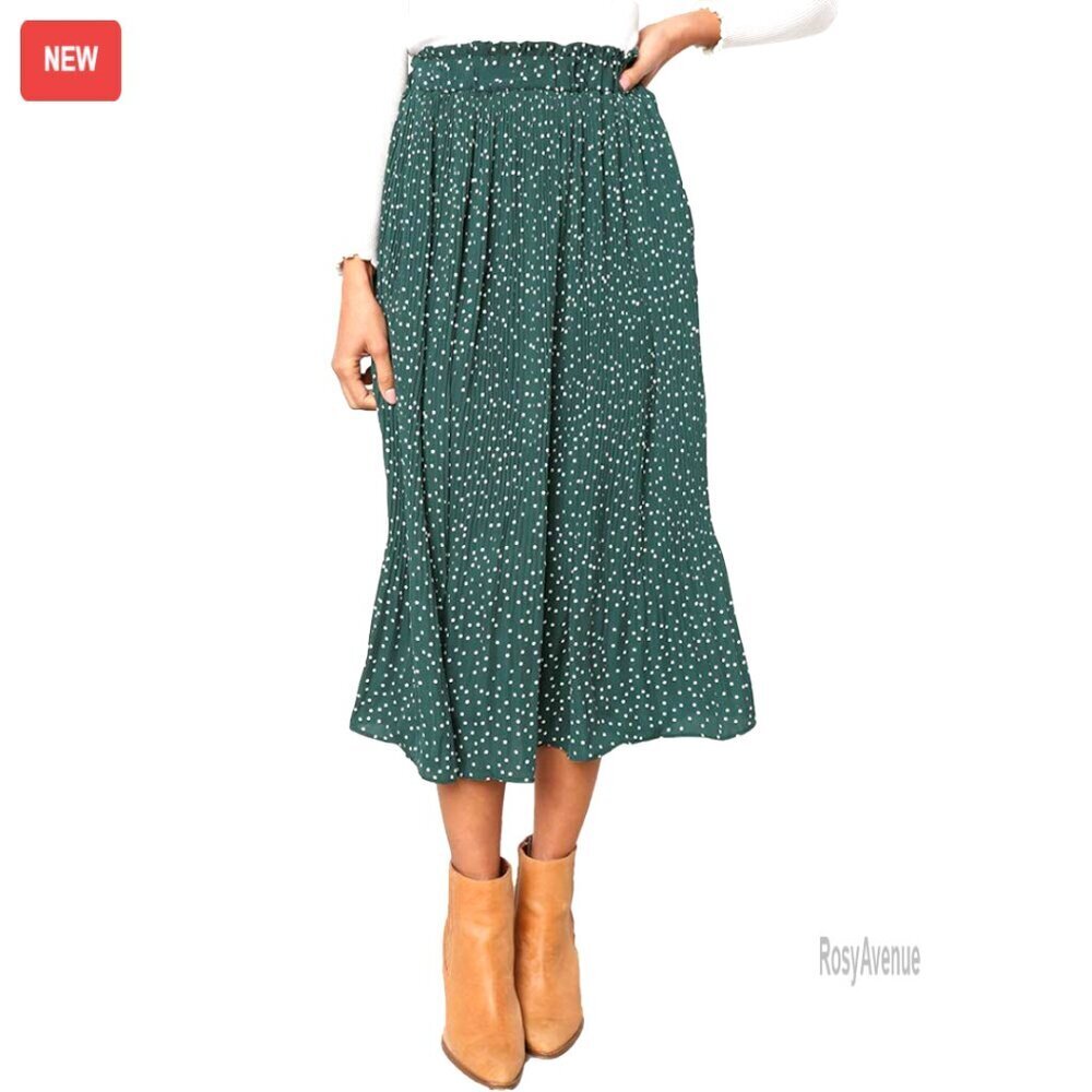 High Waist Pleated Maxi Skirt with Pockets, Recycled Material, Size M